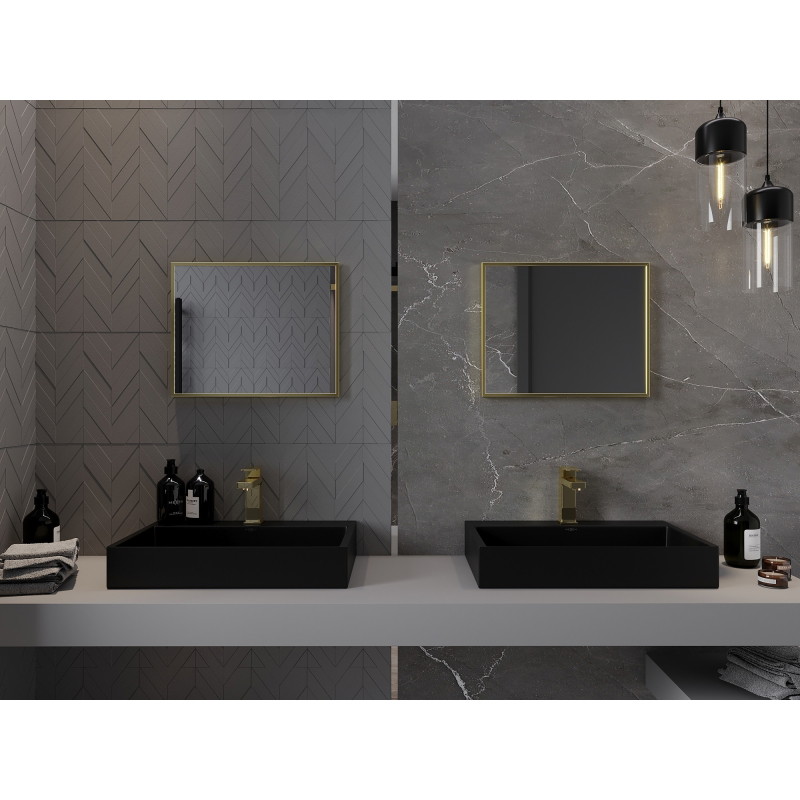 Mexen Loft Téglalap alakú fürdőszobai tükör 50 x 40 cm, szálcsiszolt arany kerettel - 9852-050-040-000-50