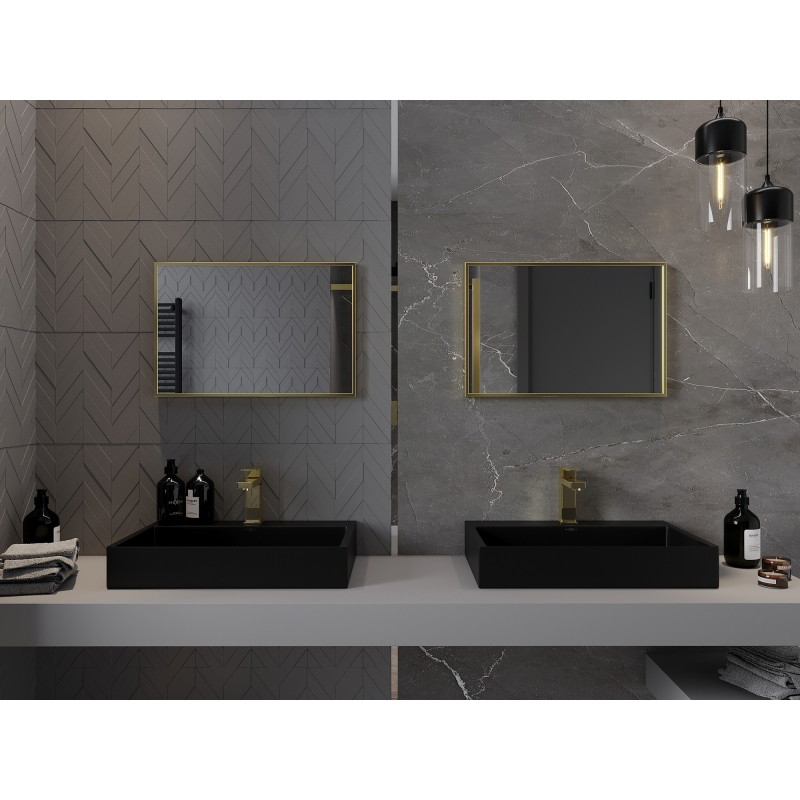 Mexen Loft oglindă de baie dreptunghiulară 60 x 40 cm, ramă aurie periată - 9852-060-040-000-50