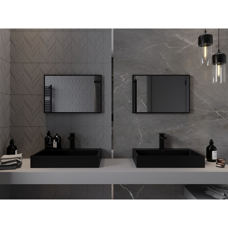 Mexen Loft 60 x 40 cm-es, fekete keretes, téglalap alakú fürdőszobai tükör - 9852-060-040-000-70
