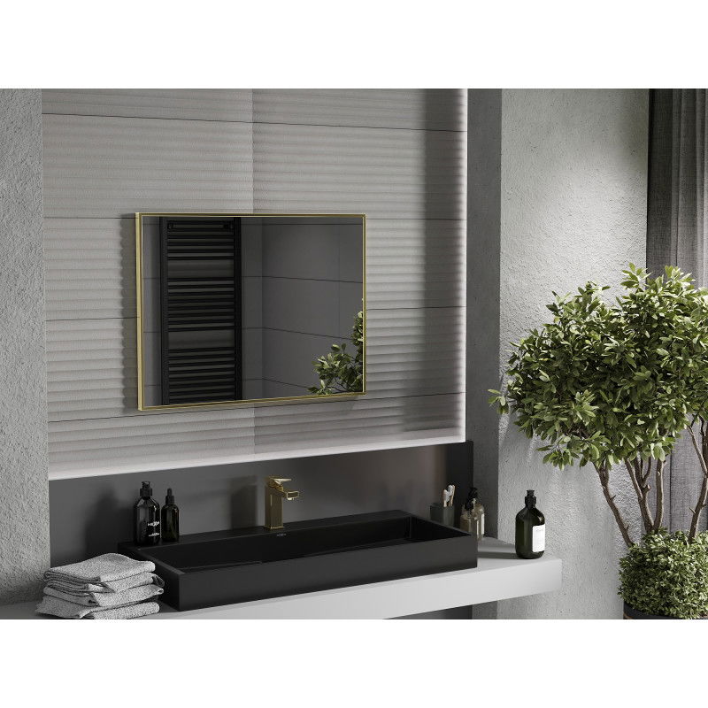 Mexen Loft négyszögletes fürdőszobai tükör 80 x 60 cm, arany keret - 9852-080-060-000-50