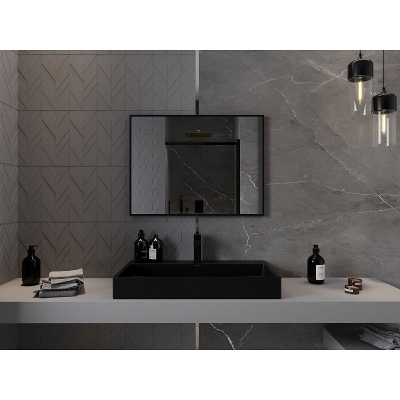 Mexen Loft oglindă de baie dreptunghiulară 80 x 60 cm, ramă neagră - 9852-080-060-000-70