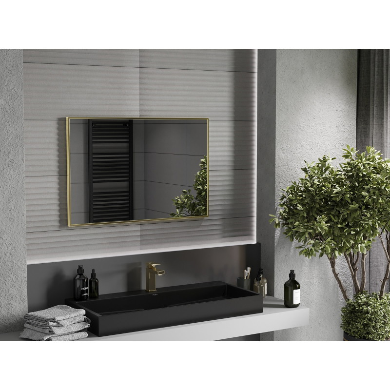 Mexen Loft rektanguláris fürdőszobai tükör 90 x 60 cm, arany keret - 9852-090-060-000-50
