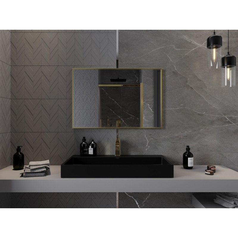 Mexen Loft rektanguláris fürdőszobai tükör 90 x 60 cm, arany keret - 9852-090-060-000-50