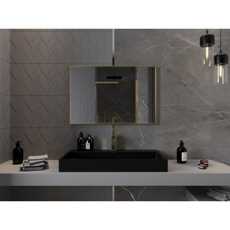 Mexen Loft téglalap alakú fürdőszobai tükör 90 x 60 cm, arany keret - 9852-090-060-000-50