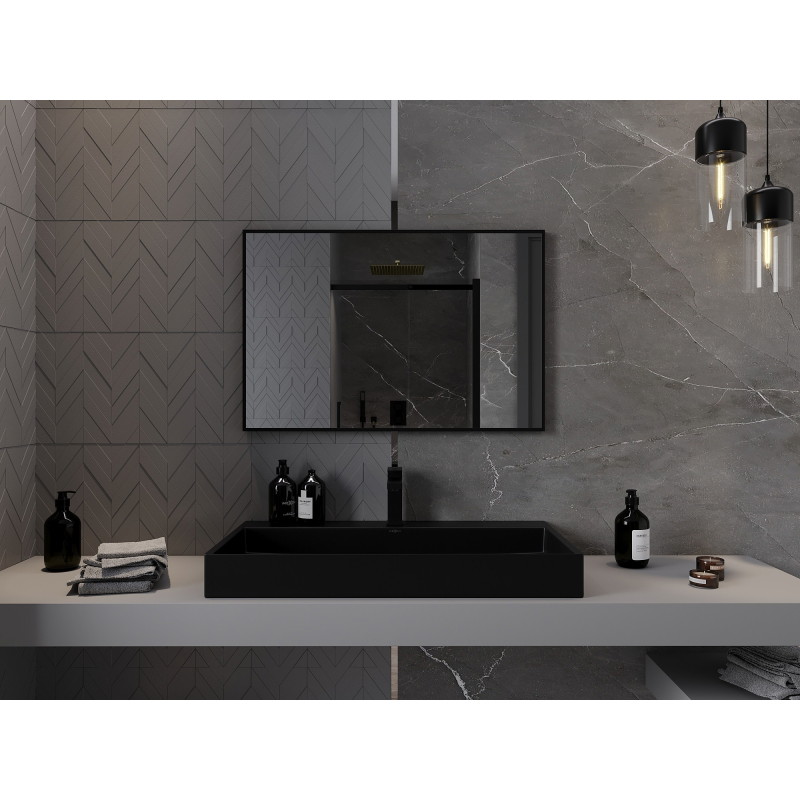 Mexen Loft oglindă baie dreptunghiulară 90 x 60 cm, ramă neagră - 9852-090-060-000-70