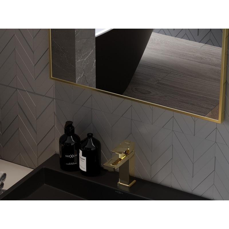 Mexen Loft 60 x 50 cm-es téglalap alakú fürdőszobai tükör, arany keret - 9852-060-050-000-50