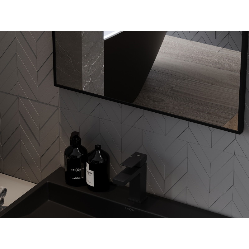 Mexen Loft 60 x 40 cm-es, fekete keretes, téglalap alakú fürdőszobai tükör - 9852-060-040-000-70