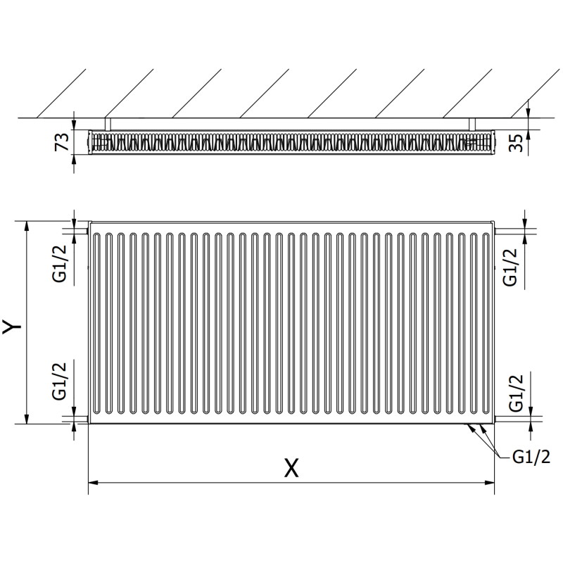 Mexen CV21 radiator plat 400 x 1300 mm, conectare inferioară, 1204 W, antracit - W621-040-130-66