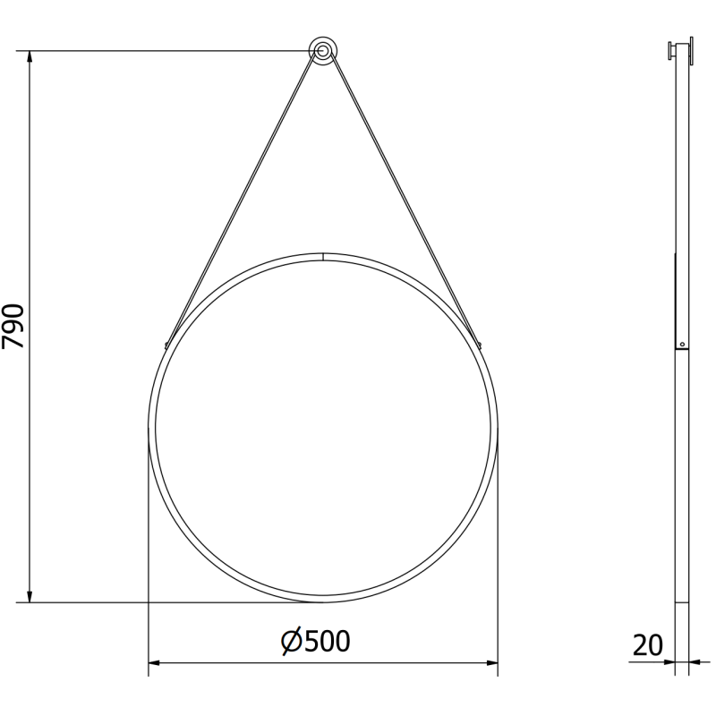Mexen String fürdőszobai, kerek tükör, 50 cm, fekete keret - 9854-050-050-000-70