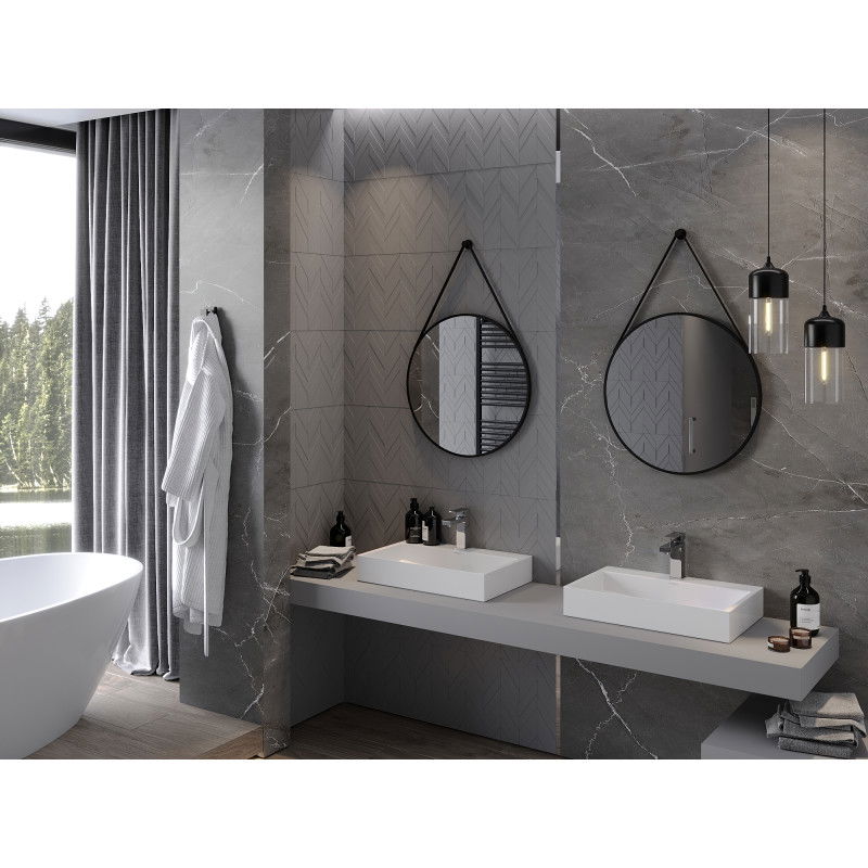 Mexen String oglindă baie rotundă 60 cm, cadru negru - 9854-060-060-000-70