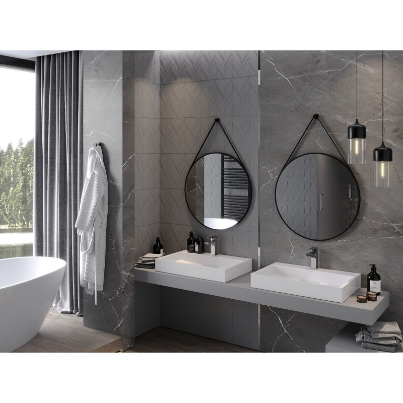 Mexen String oglindă de baie rotundă 70 cm, ramă neagră - 9854-070-070-000-70