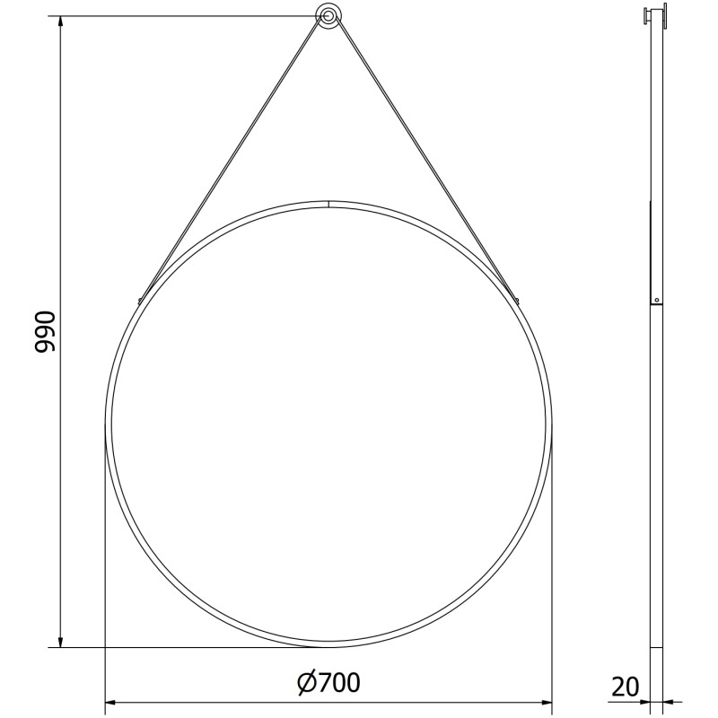 Mexen String oglindă de baie rotundă 70 cm, ramă neagră - 9854-070-070-000-70