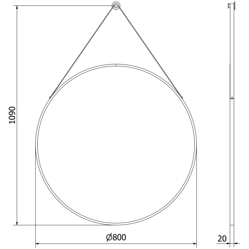 Mexen String oglindă de baie rotundă 80 cm, ramă neagră - 9854-080-080-000-70