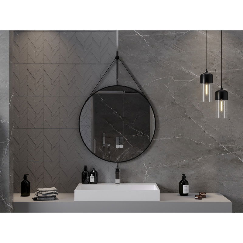 Mexen String oglindă de baie rotundă 80 cm, ramă neagră - 9854-080-080-000-70