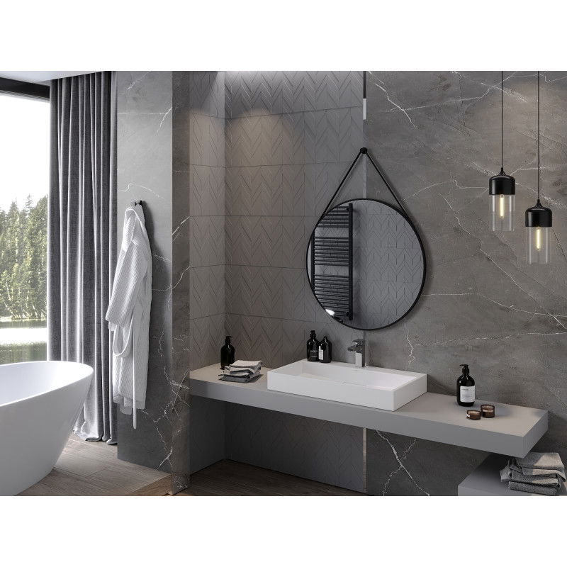 Mexen String oglindă de baie rotundă 80 cm, ramă neagră - 9854-080-080-000-70