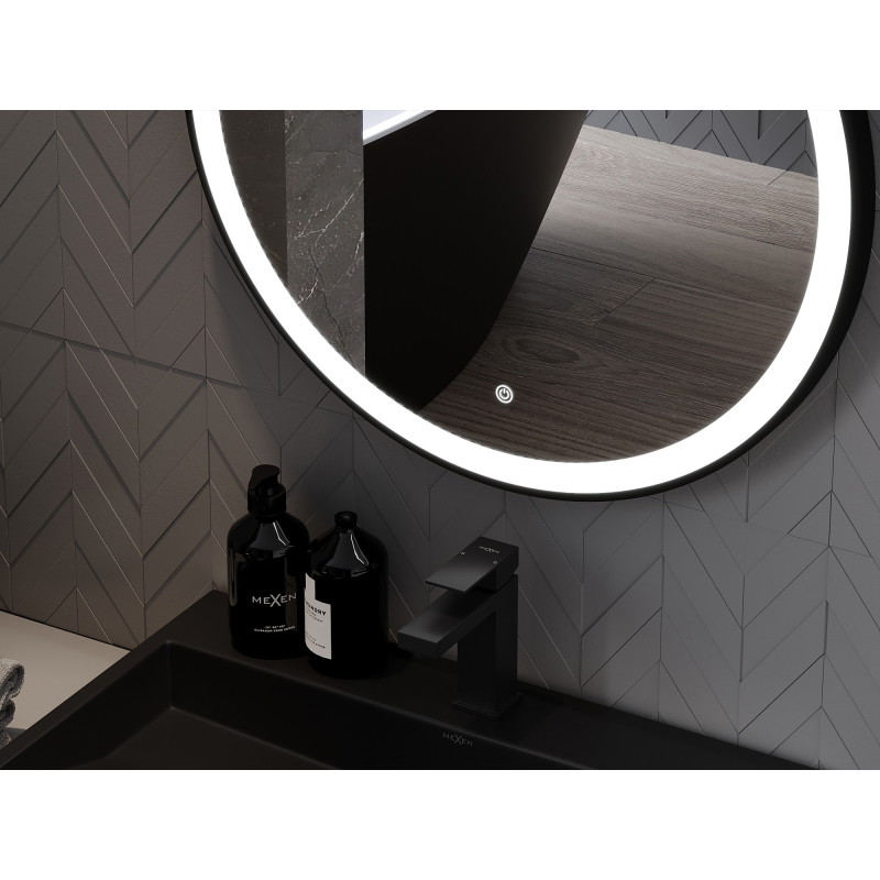Mexen Esso led-es fürdőszobai tükör, kerek, 80 cm, LED 6000K, páramentes, fekete keret - 9825-080-080-611-70