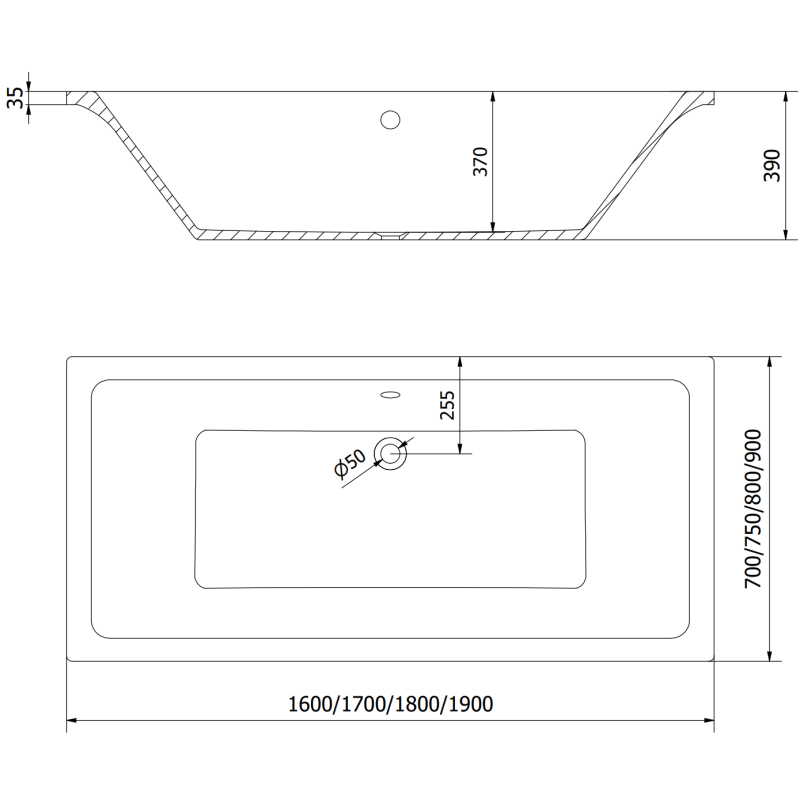 Mexen Cube cadă dreptunghiulară 180 x 80 cm, albă - 55051808000