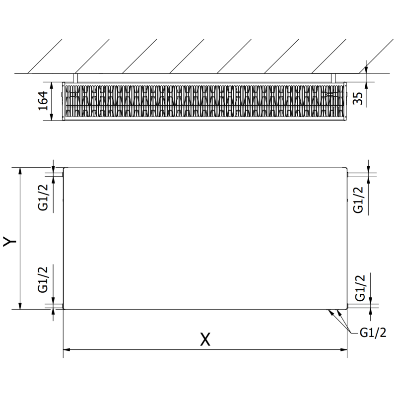 Mexen Flat CVF33 radiator cu placă 300 x 1800 mm, conectare inferioară, 2232 W, antracit - W633F-030-180-66