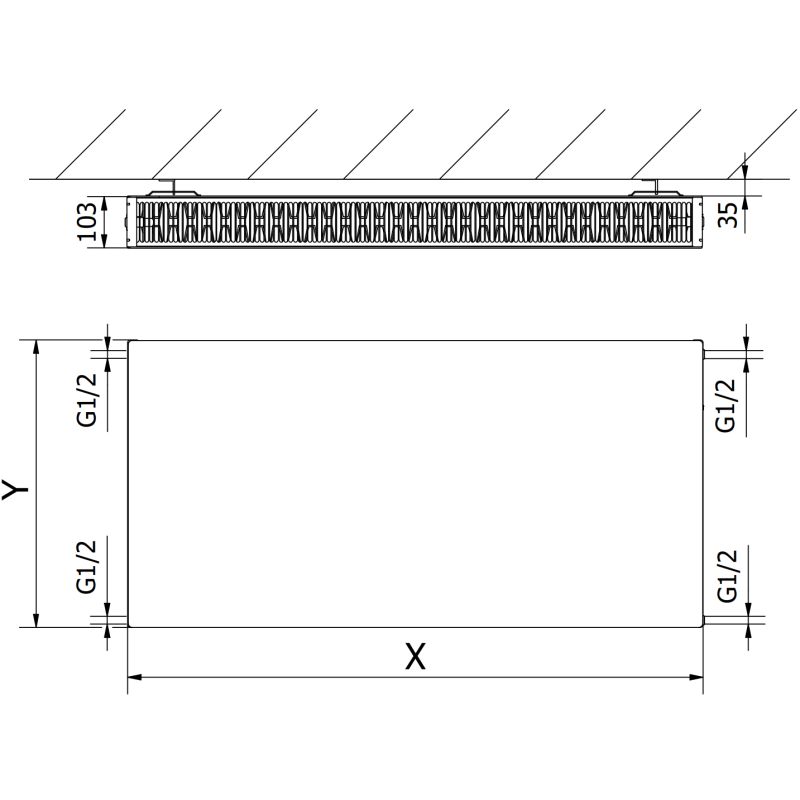 Mexen Flat CF22 lapradiátor 600 x 1200 mm, oldalsó csatlakozás, 1899 W, fekete - W422F-060-120-70