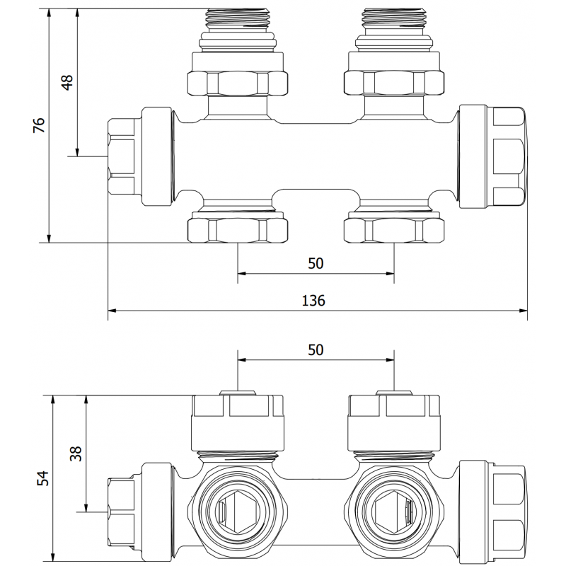 Mexen Uni-Term valvă de radiator unghiulară/dreaptă, Duplex, DN50, neagră - W908-000-70