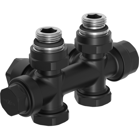 Mexen Uni-Term radiátorszelep sarok-/egyenes, Duplex, DN50, fekete - W908-000-70