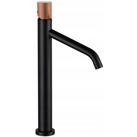 Bateria înaltă Mexen Rumba One pentru chiuvetă, neagră/aur roz - 73511-76
