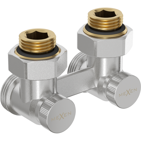 Mexen kétcsöves radiátorszelep DN50, sarok 1/2"x3/4", nikkel - W911-012-01