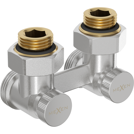 Mexen kétcsöves radiátorszelep DN50, szögletes 1/2"x3/4", nikkel - W911-012-01