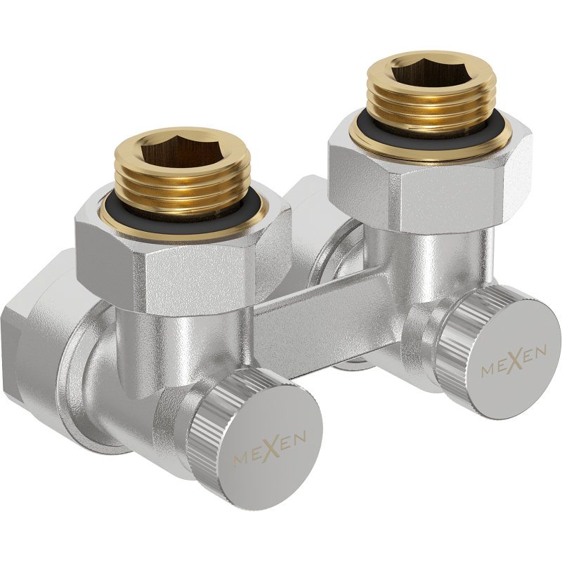 Mexen kétcsöves radiátorszelep DN50, sarok 1/2"x16 mm, nikkel - W911-016-01