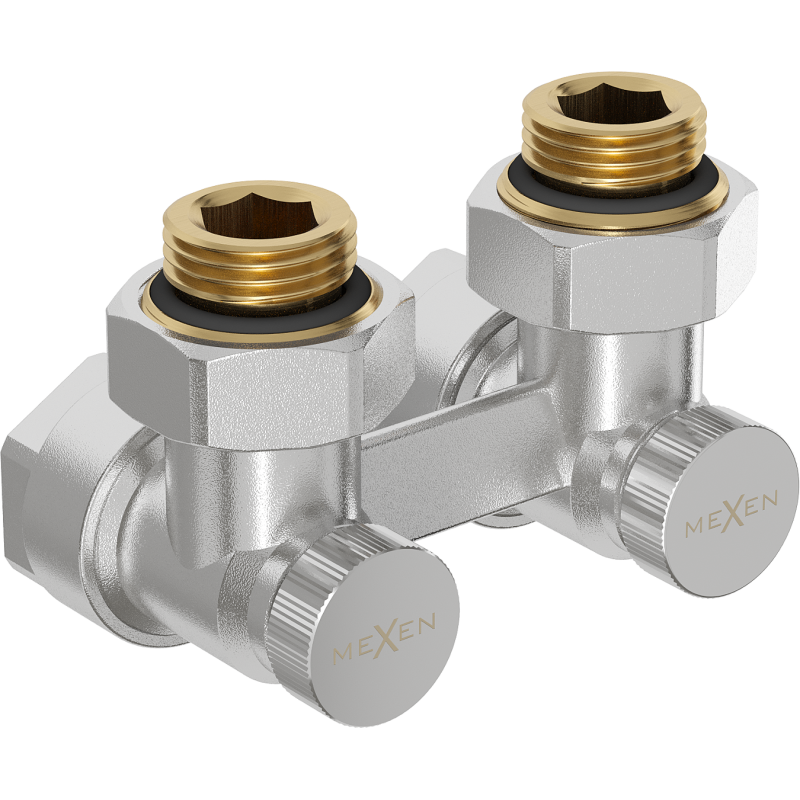 Mexen Uni-Term supapă radiator cu două tuburi DN50, unghiulară 1/2"x16 mm, nichel - W911-016-01