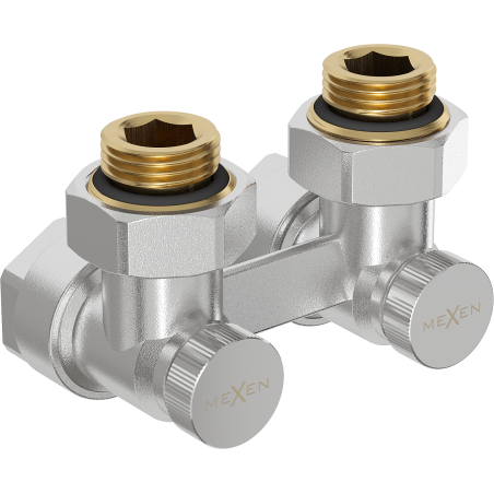 Mexen kétcsöves radiátorszelep DN50, sarok 1/2"x16 mm, nikkel - W911-016-01