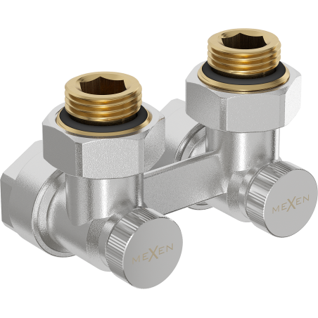 Mexen Uni-Term supapă radiator cu două tuburi DN50, unghiulară 1/2"x16 mm, nichel - W911-016-01