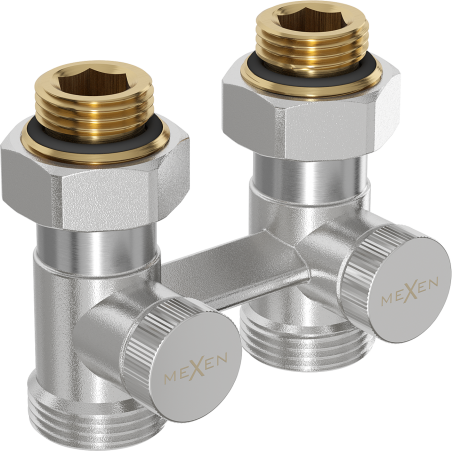Mexen Uni-Term valvă radiator dublu DN50, dreaptă 1/2"x3/4", nichel - W912-012-01
