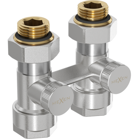 Mexen Uni-Term DN50-es kétsoros radiátorszelep, egyenes 1/2"x16 mm, nikkel - W912-016-01