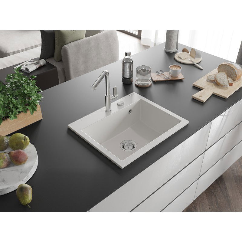 Mexen Oscar chiuvetă granit cu 1 compartiment 580 x 490 mm, alb, sifon crom - 6519581000-20