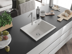 Chiuvetă granit Mexen Oscar cu 1 cuvă 580 x 490 mm, albă, sifon cromat - 6519581000-20