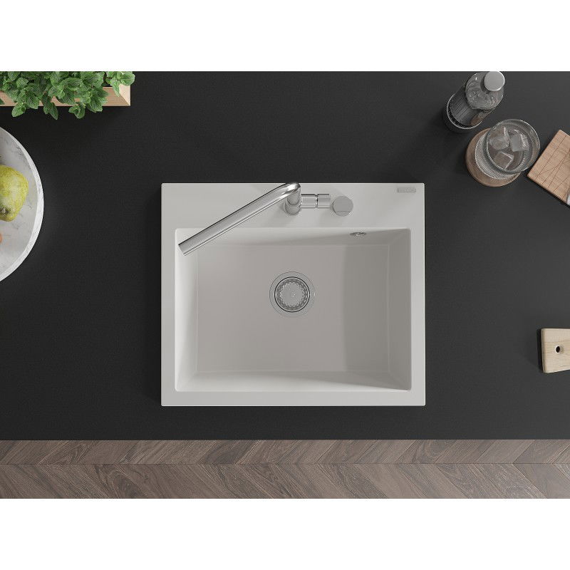 Mexen Oscar chiuvetă granit cu 1 compartiment 580 x 490 mm, alb, sifon crom - 6519581000-20