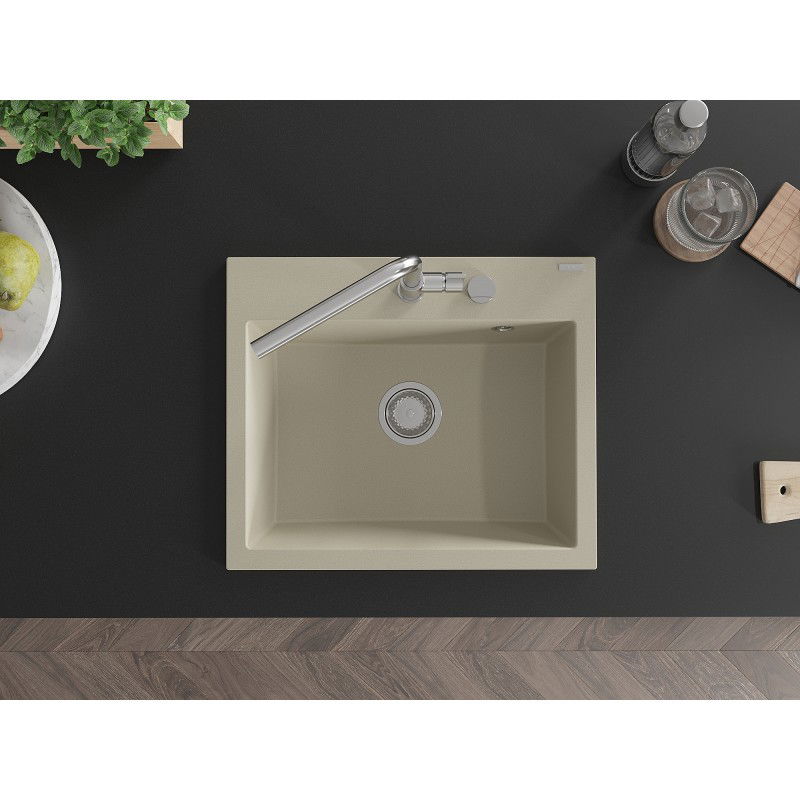 Mexen Oscar chiuvetă din granit cu 1 compartiment 580 x 490 mm, bej, sifon crom - 6519581000-69