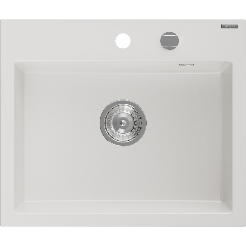 Chiuvetă granit Mexen Oscar cu 1 cuvă 580 x 490 mm, albă, sifon cromat - 6519581000-20