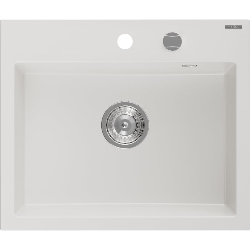 Mexen Oscar chiuvetă din granit cu 1 cuvă 580 x 490 mm, albă, sifon cromat - 6519581000-20