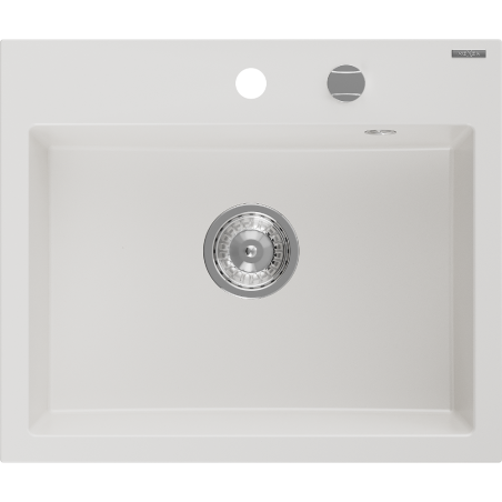 Chiuvetă granit Mexen Oscar cu 1 cuvă 580 x 490 mm, albă, sifon cromat - 6519581000-20