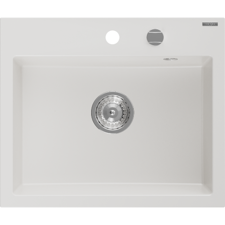 Mexen Oscar chiuvetă din granit cu 1 cuvă 580 x 490 mm, albă, sifon cromat - 6519581000-20