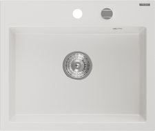 Mexen Oscar chiuvetă din granit cu 1 cuvă 580 x 490 mm, albă, sifon cromat - 6519581000-20