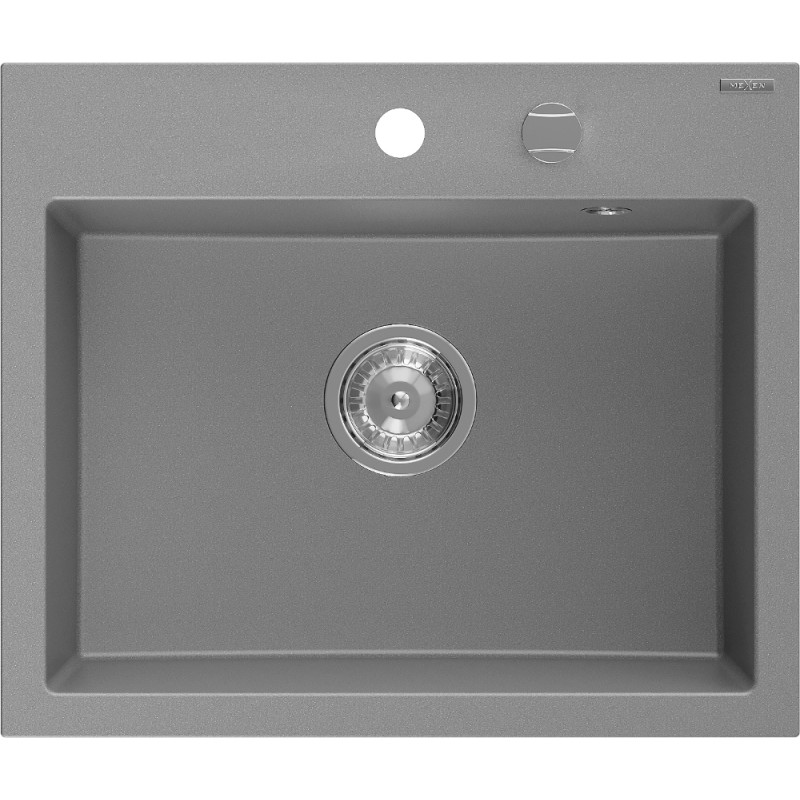 Mexen Oscar chiuvetă de bucătărie din granit cu 1 cuvă 580 x 490 mm, gri, sifon crom - 6519581000-71