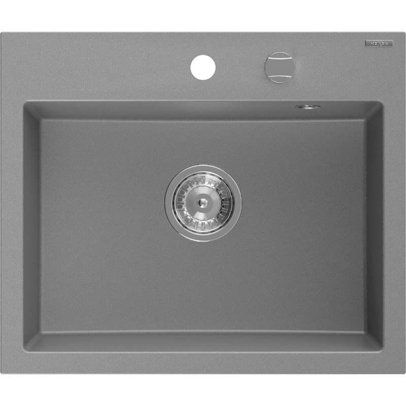 Mexen Oscar egymedencés gránit mosogató 580 x 490 mm, szürke, króm szifon - 6519581000-71
