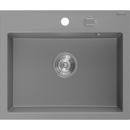 Mexen Oscar egymedencés gránit mosogató 580 x 490 mm, szürke, króm szifon - 6519581000-71