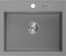 Mexen Oscar 1-medencés gránit mosogató 580 x 490 mm, szürke, krómozott szifonnal - 6519581000-71
