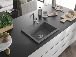 Mexen Oscar chiuvetă de bucătărie din granit cu 1 compartiment 580 x 490 mm, gri, sifon cromat - 6519581000-71