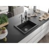 Mexen Oscar 1 rekeszes gránit mosogató 580 x 490 mm, fekete/ezüst metál, króm szifon - 6519581000-73