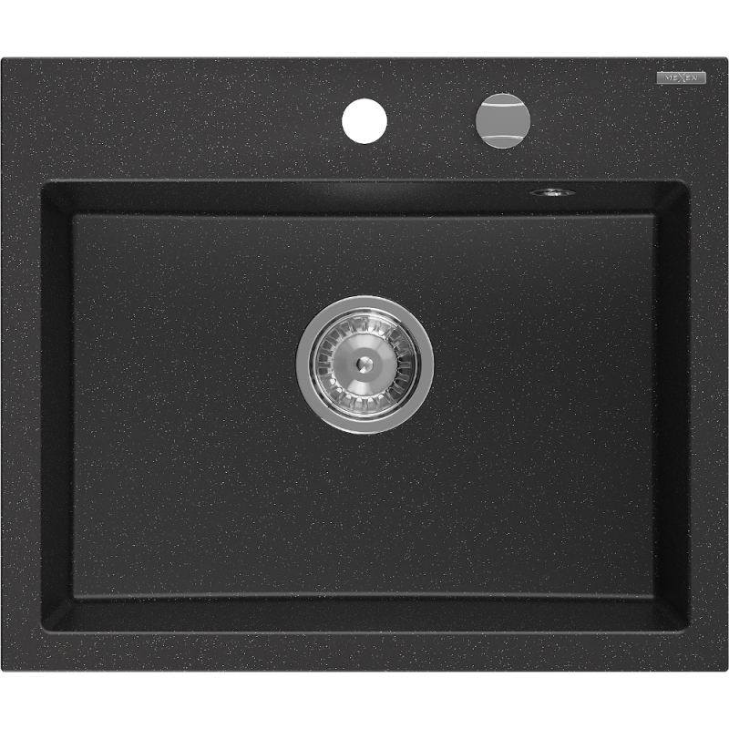 Mexen Oscar 1 rekeszes gránit mosogató 580 x 490 mm, fekete/ezüst metál, króm szifon - 6519581000-73
